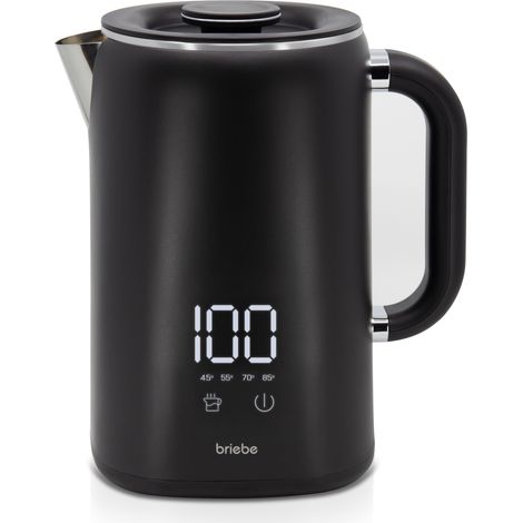Briebe KT1175BLK i-Black Hervidor Agua Eléctrico 1,7LRegulador de Temperatura Digital 45°C a 100°C, Libre de BPA, Base de 360° 1500W Negro (1/5)
