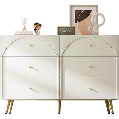 Commode Moderne Blanche Avec 6 Tiroirs, Buffet Haut Pour Chambre Et Salon, 120x40x85cm (1/5)