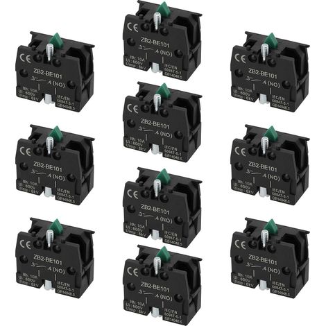 10 Pièces Contacts Argentés Normalement Ouverts Interrupteur à Joystick Bouton-poussoir Vert Bloc de Contact 10 Ampères 600 Volts (1/5)