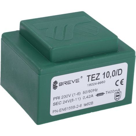 Transformateur Alimentation Sortie encapsulée 24vac 10va Entrée 230vac Tez10/d/24v
