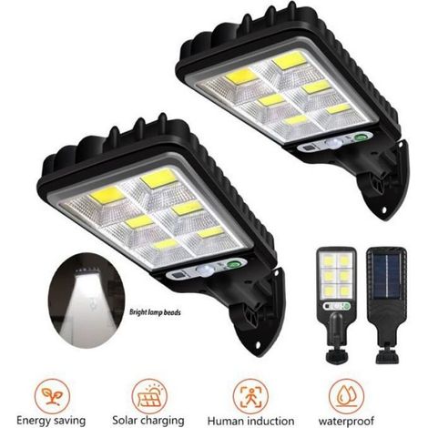 Lot de 2 lampes solaires extérieures LED — détecteur de mouvement, 3 modes réglables, étanches, à fixer au mur (1/4)