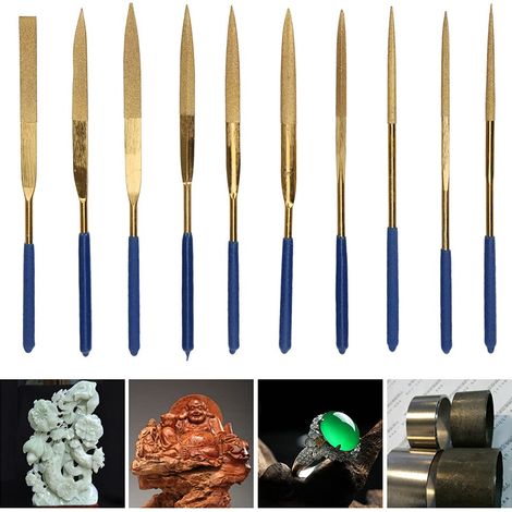 Lot de 10 mini limes à aiguilles en diamant plaqué 4 x 160 mm pour le traitement de l'acier, de la céramique e (1/5)