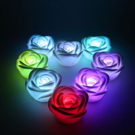Bougie LED Rose - Changement Automatique De Couleur - Étanche Flottante - Pour Décoration De Mariage Jardin Fête - 4 Pièces (1/5)