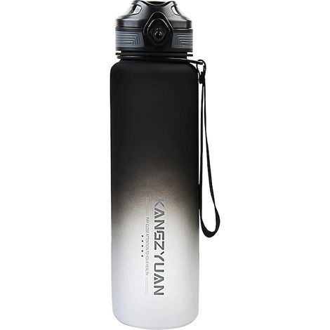 Gourde KANGZYUAN, plastique/Tritan, 29 x 7,5 cm, 1000 ml, noir et blanc (1/5)