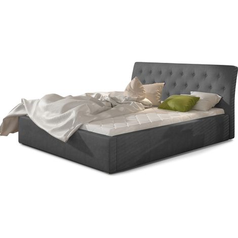 Lit velours capitonné Venizia avec sommier-Gris-200x200-Version avec sommier (1/5)