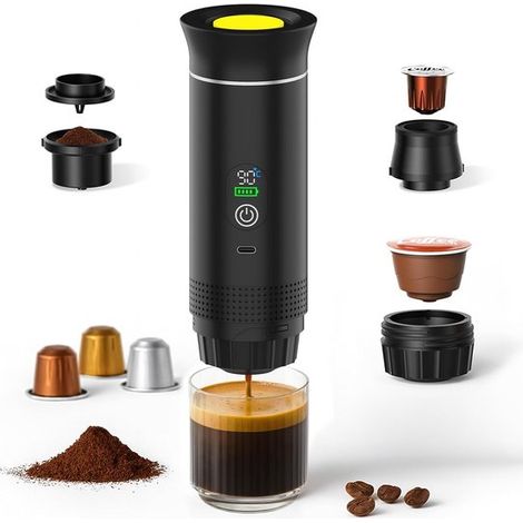 Macchina da caffè portatile - Macchina per espresso - Caffè da asporto - Autoriscaldante USB-C - Serbatoio da 80 ml - Nera (1/5)