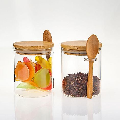 Rundes Glas mit Löffel, verschlossenes Glas, transparentes Gewürzglas-Set mit Löffel, Küchenutensil