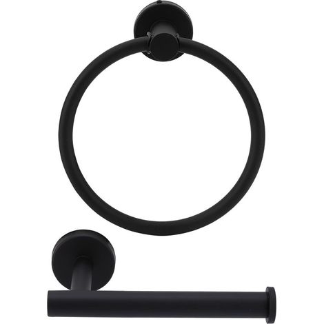 Porte-papier toilette noir mat et anneau porte-serviette, support de rouleau de papier toilette en acier inoxydable,porte-serviette et anneau (1/2)