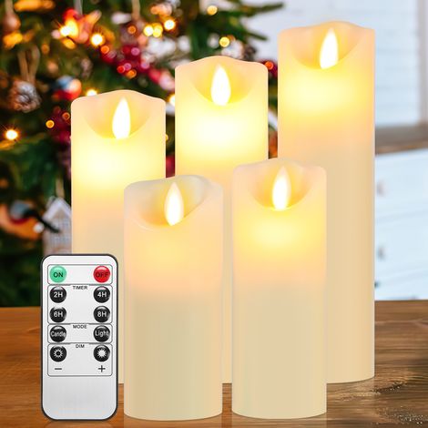 TolleTour Velas LED. Lote de 5 velas decorativas. Vela sin llama con mando a distancia de 10 teclas. Llama LED parpadeante blanca. (1/5)