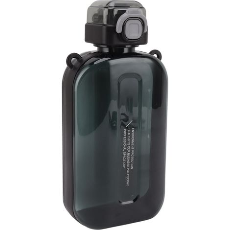 Gourde plate 750 ml en silicone PC fin et étanche avec sangle, idéale pour le sport et les activités de plein air (noire). (1/5)