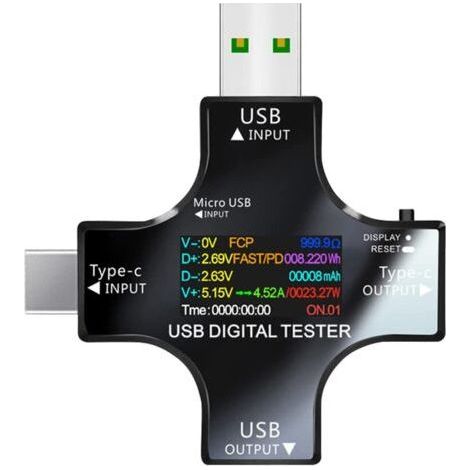 Testeur USB Multimètre USB C Meter de Courant et de Tension 3.3-30V 0-5.1A Tester 2 en 1 Voltmetre Amperemetre Capacité Alimentation Wattmètre Chargeur Détecteur (1/5)