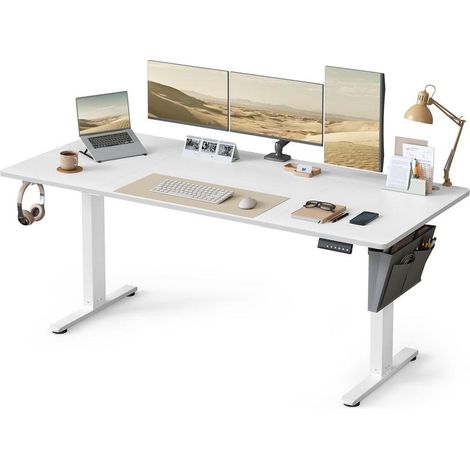 Bureau électrique assis-debout réglable en hauteur 80 x 180 x 72-120 cm 4 hauteurs mémorisables style moderne en aggloméré blanc (1/2)