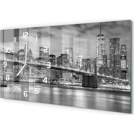 Horloge Murale Salon 60x30 cm Panoramique Verre Trempé Décoration Murale Manhattan, New York (1/5)