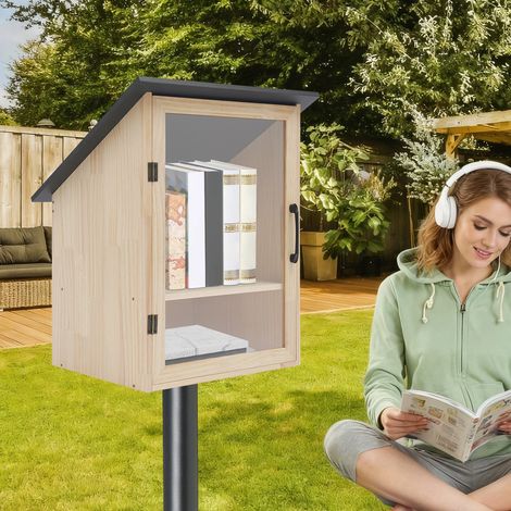 Zwei Etagen offenes Schrägdach Holz Bücherschrank, Haus-Form Bücherregal mit transparenter Tür, 40,6 57,5 cm (1/5)