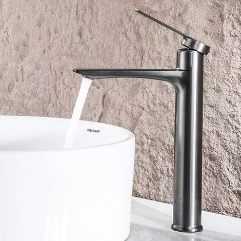 Elevated countertop/undermount basin with long spout and low cup, bathroom sink/washbasin/shower basin - IP-116 [Gunmetal Gray High Model]