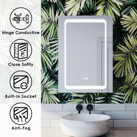 ELEGANT Bathrrom Wall Cabinet with Light, Shaver Socket 500x700mm Touch Switch and Anti-foggy Switch, Conductive Hinge No Wires (1/5)