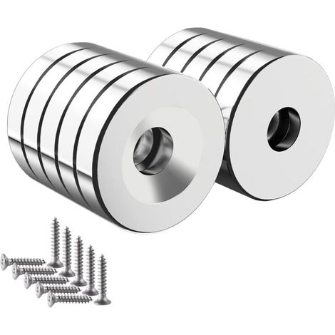 Vtizikl 10PCS Aimant Visser, 20x4 mm Rond Aimant Percé N52 Aimants Puissants 8kg Aimant Trous pour Tableau Noir Magnétique Cuisine Outils Bricolage (1/4)