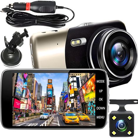 Dashcam Voiture Avant Arrière Full HD, Enregistrement Audio, Écran LCD De 3,8 Pouces, G-Sensor, Détection De Mouvement, Capteur Crépusculaire, Angle De Tournage 160°, IP69, Câble De 6 Mètres (1/5)