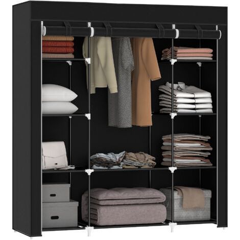 Armoire de rangement penderie en tissu pliable avec barre de suspension et étagères, 150 x 43 x 162,5 cm, noir (1/5)