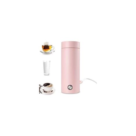 Bouilloire électrique compacte pour voyage – 400 ml, en acier inoxydable, 3-en-1 (chauffe-tasse, thé, lait, café), chauffage rapide et arrêt automatique – rose (1/5)
