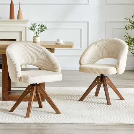 Chaise de salle à manger en bois massif, blanc et noyer, pivotante 360°, dossier enveloppant (1/5)