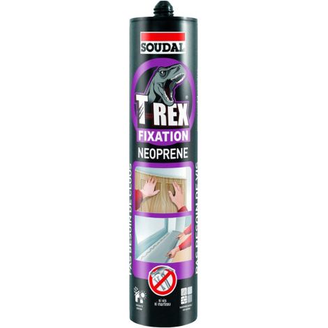 Soudal – Colle néoprène T-Rex 310ml – Résistante à l'eau – Collage sur tous matériaux – Fixation solvantée prête à l'emploi