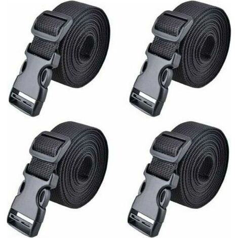 Sangle à boucle rapide Sangle de fixation plastique Sangle à cliquet pour fixation bagage 25 mm, 200 cm Fontainebleau Noir 4 pièces