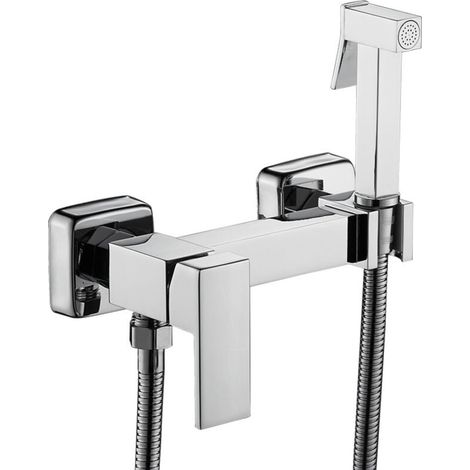 Douchette WC Bidet Murale En Cuivre Avec Robinet Mixte Eau Chaude Et Froide Argent