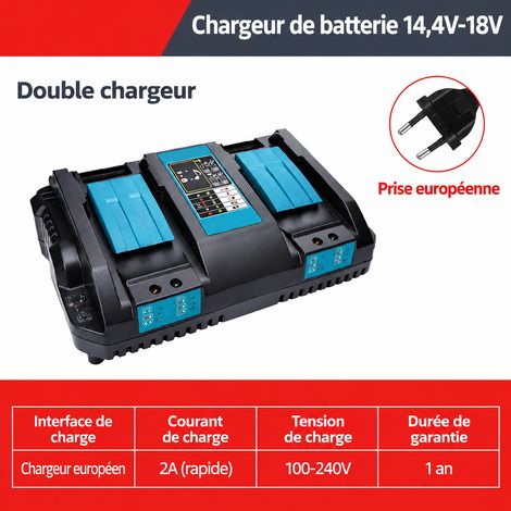 Chargeur Double 18V pour Batterie d'Outil Électroportatif Perceuse Visseuse et Clé à Choc – Livraison gratuite