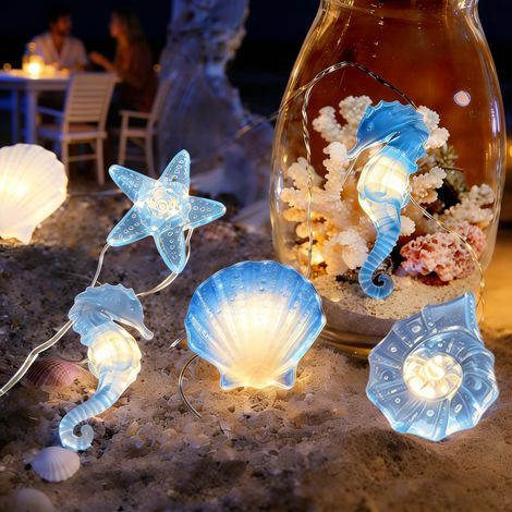 Guirlande lumineuse animaux marins, 2 m, 20 LED en forme de coquillages, décoration maritime, étoile de mer, tortue, coquillages, pour chambre d'enfant, mariage, Saint-Valentin, fête (1/5)