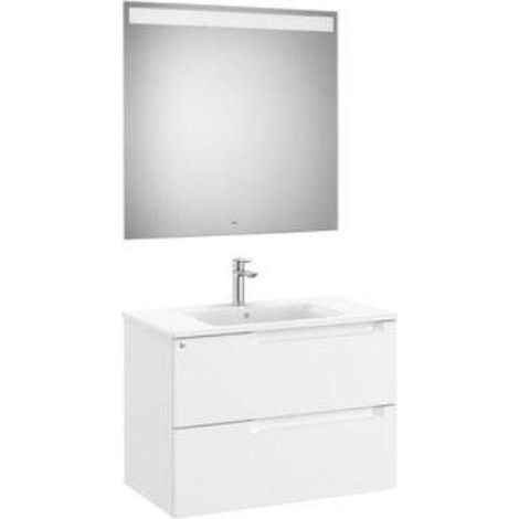 MUEBLE LAVABO CENTRADO 800MM ALEYDA 2 CAJONES + ESPEJO BLANCO MATE