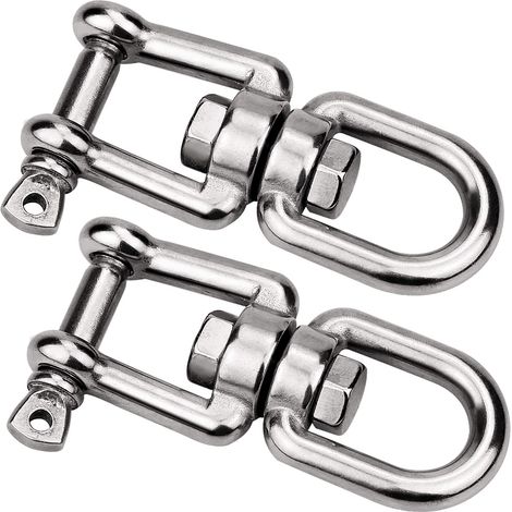 2 Stück M8 Drehschäkel, Marinequalität 304 Edelstahl, Ankerdrehbacke, doppelte Drehschäkelketten für Bootsankerkette/Liegeplatz