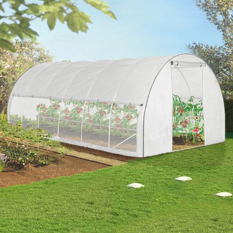 Invernadero tipo túnel de 18 m², 6 x 3 x 2 m, de acero galvanizado &43 lona anti-UV con puerta y ventanas <> blancas con mos (1/5)