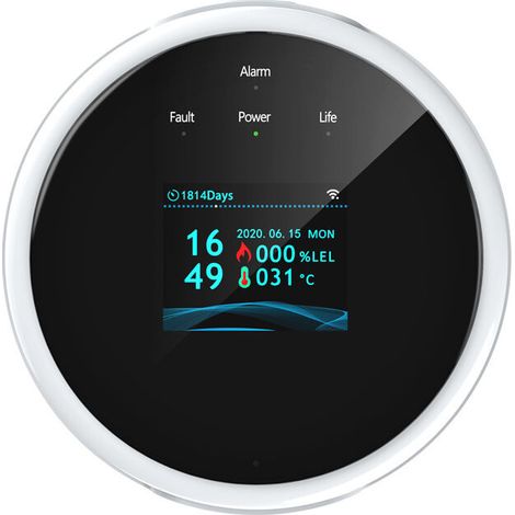 Intelligenter WLAN-Gasdetektor, Erdgas-/Methan-/LPG-/Kohlenstoffleckdetektor, LCD-Bildschirm, 70-dB-Alarm (1/4)