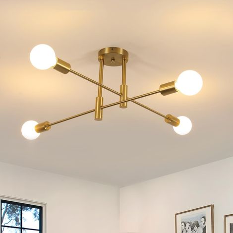 Lustre Plafonnier Sputnik - 6 Lumières - Métal Doré - Bras Orientables 180° - Salon Chambre Salle à Manger - Diamètre 71 cm (1/5)