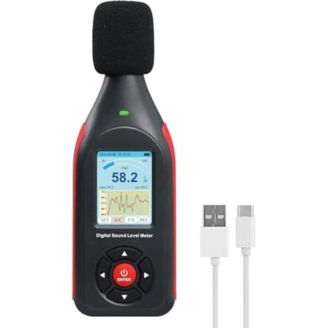 Medidor digital de decibelios de 30130 dB con sistema de alarma LED tricolor para una monitorización precisa del nivel de ruido en entornos domésticos e industriales. (1/5)