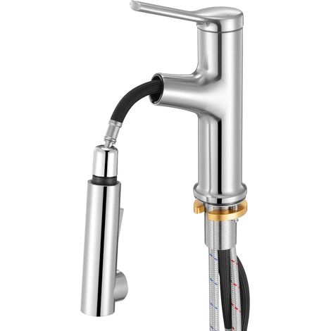 Robinet d'évier à poignée unique, mitigeur de cuisine à tirette unique 1 ou 3 trous, sans plomb, avec interrupteur à bouton-poussoir, pour salle de bain, camping-car, bar, toilettes publiques (1/5)