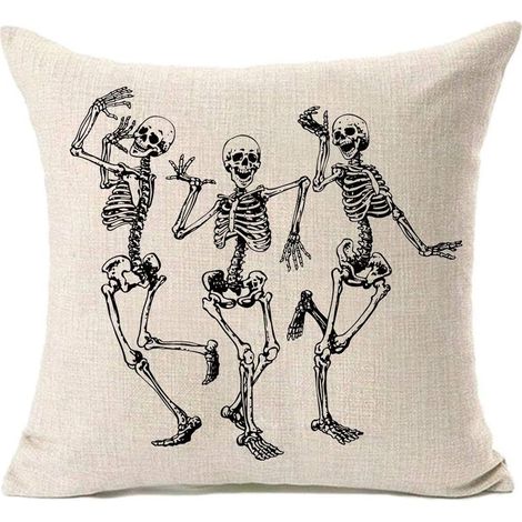 Housse De Coussin - 45 x 45 cm - Coton Linen Naturel - Fermeture Éclair Intégrée - Motif Crâne - Décoration Intérieure - Unité