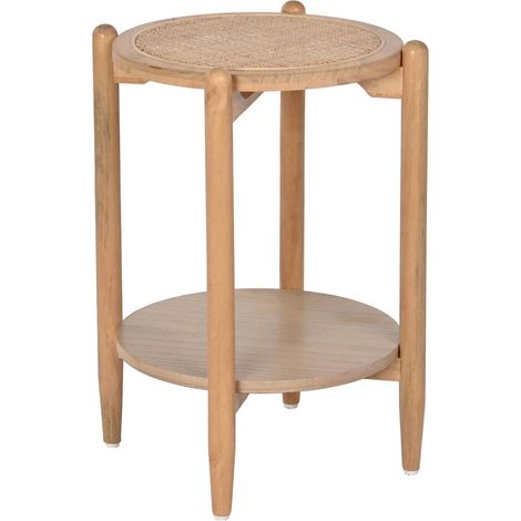 Table d'appoint élégante en rotin naturel et bois - Beige naturel et bois légèrement texturé (1/5)