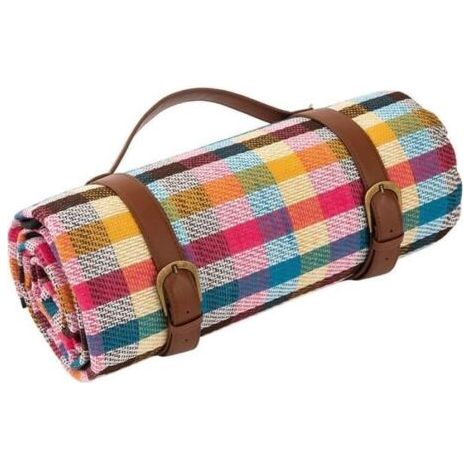 Tapis De Plage – Pour Camping En Plein Air – Résistant À L'humidité – Avec Sangles De Rangement En Cuir, 150 X 200 cm, Plaid Coloré (1/4)