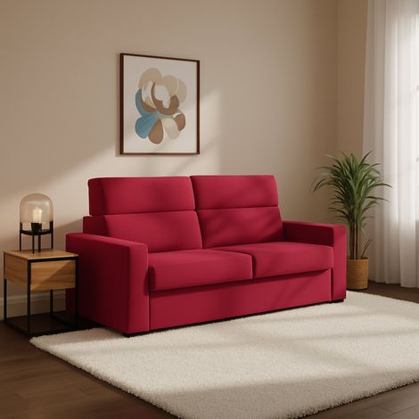 Sofá Cama 2 Plazas Ecate, Desenfundable, con Almacenaje Hecho en Italia, Apertura Abatible, 200x95 cm Rojo (1/5)