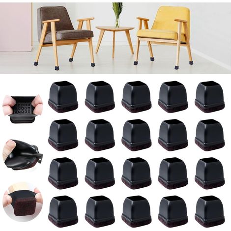 Chair Leg Covers 28-36mm, 16PCS Silicone Floor Protectors, Black Chair Leg Caps, Soft Felt Backing, Thermoplastic Elastomer (Fits 1-1.2", Square) (1/5)
