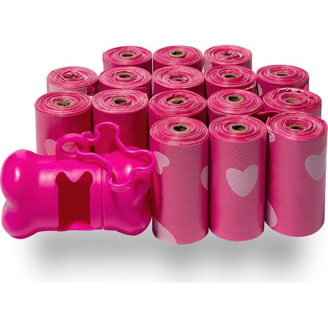 Hundekotbeutel (240 Stück) by Best Pet Supplies - Dicker Kunststoff, Rosa Herzen, size 33x23 cm - leicht zu transportieren