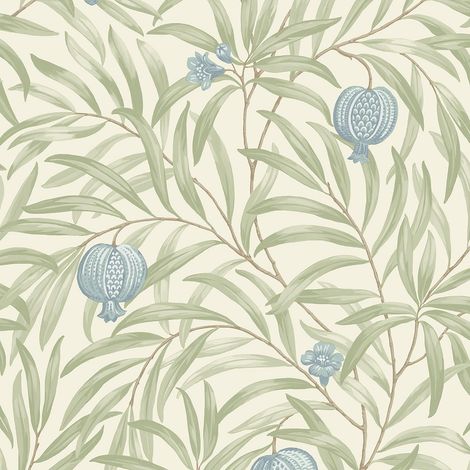 Belgravia Pomegranate Blue Green Wallpaper Leaf Botanical Modern Feature Wall (1/4)