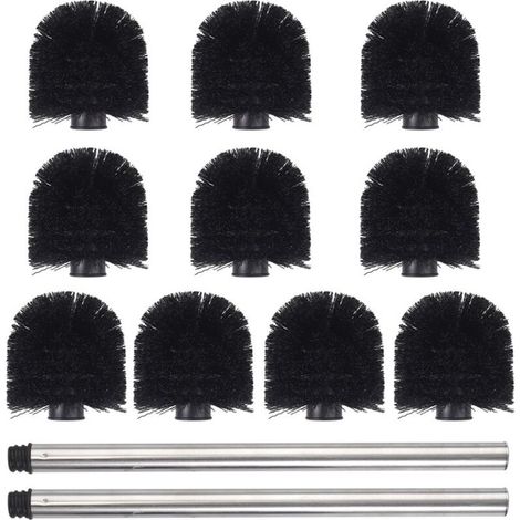 WC-Bürstenset aus Edelstahl, 10 schwarze Bürstenköpfe + 2 Edelstahlstangen