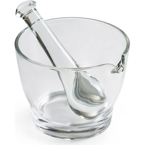 Grand ensemble de mortier et pilon, broyeur en verre, 473,6 g Bol en verre, bec verseur, base lourde et grande tête de broyage pour poudres, graines et herbes (1/5)