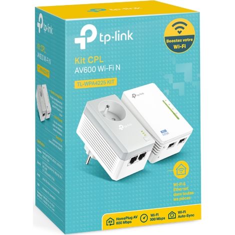 AV600 Powerline Wi-FI KIT Qualcomm 30 TP-Link TL-WPA4225KIT - Pont - HomePlug AV (HPAV) - 802.11b/g/n - Branchement mural