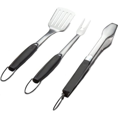Set per barbecue con accessori, utensili per griglia, per cucinare all'aperto, in robusto acciaio inossidabile, 3 pezzi, colore argento (1/5)
