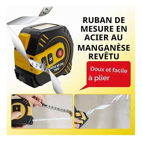 REVASRI Mètre à Ruban numérique, télémètre Laser 40 m et Ruban à mesurer 5 m, unité d'affichage numérique en Temps réel FT/M/in et Mode Pythagore Pythagore/Distance/Zone/Mesure de Volume (1/4)