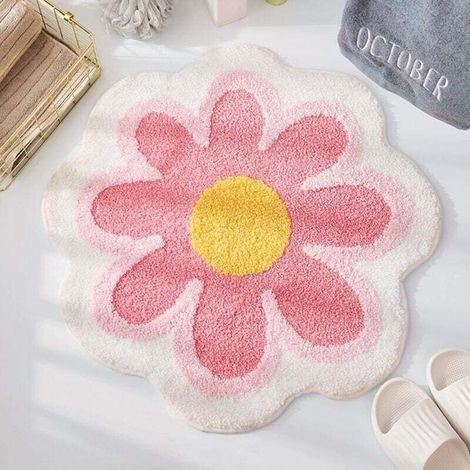 Tapis de Bain Mignon 40x40 cm en Forme de Fleur, Doux et Moelleux, Microfibre Absorbante, Antidérapant pour Toilettes et Baignoires - (1/5)
